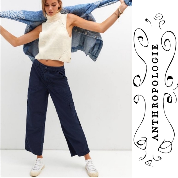 Anthropologie Pants - Pilcro Anthropologie Venture Utility Cargo Roll Tab Lightweight Navy Pants 29